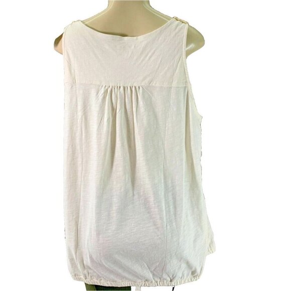 Lane Bryant Plus 1X Eggshell Scoop Tan Crochet Neck Elastic Hem Sleeveless Top - Picture 4 of 6